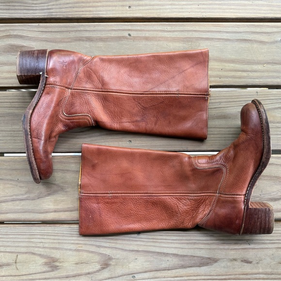 SOLD Frye Sabrina Campus Boots women’s 8 saddle brown tan leather pull on tall - Picture 13 of 13